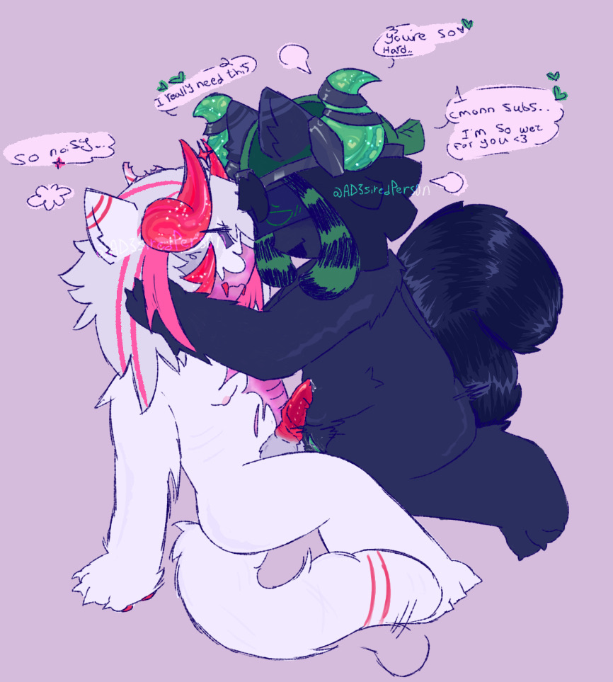 begging, boombox (phighting), cat ears, cat tail, consensual, cuntboy, face hold, furry, futanari, horns, intersex, paws, phighting, precum, precum drip, raccoon ears, racoon tail, scene hair, subspace (phighting), tail wag, yapping