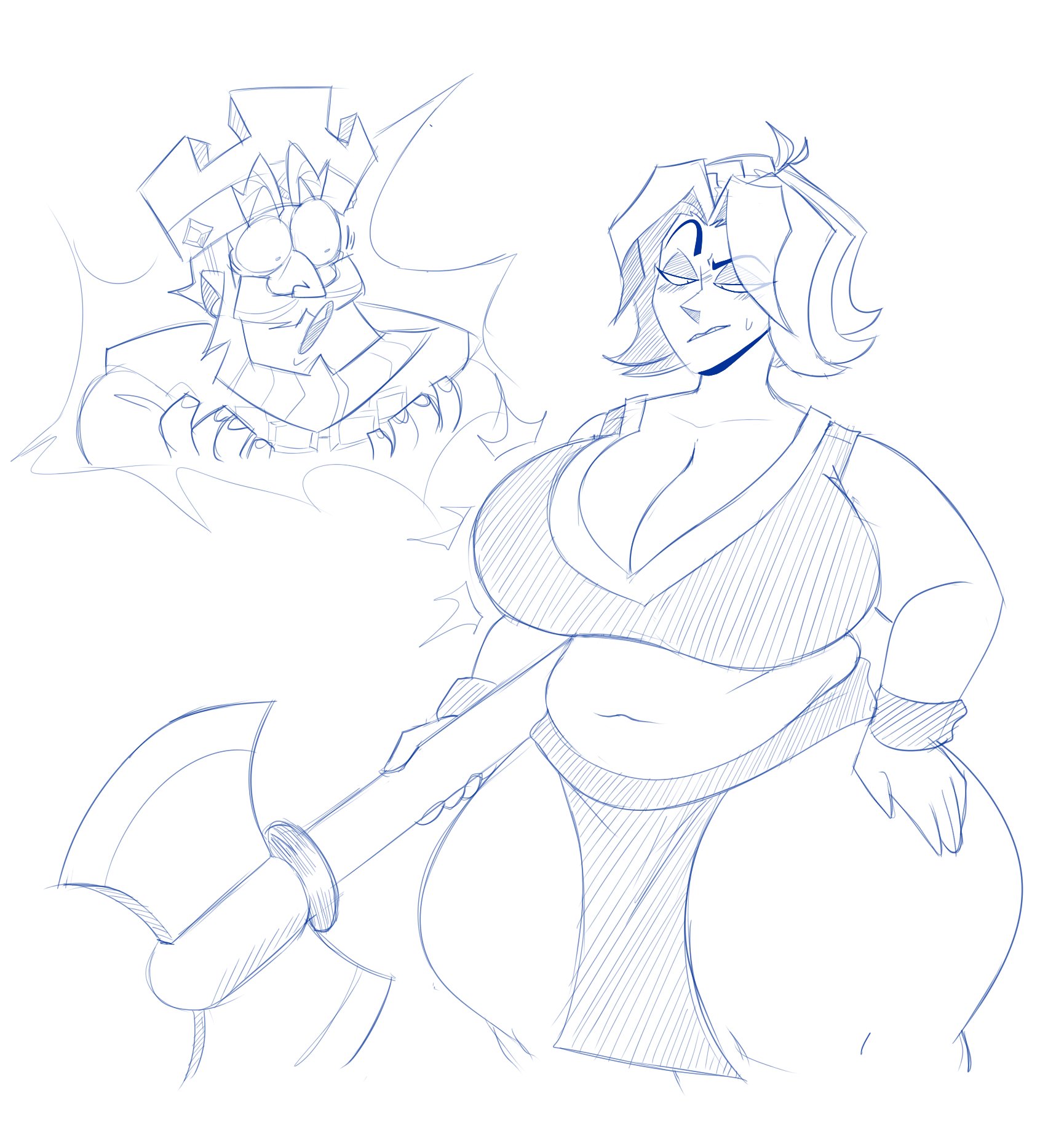 angry, annoyed, aroused, axe, belly, big breasts, chubby, chubby female, clash (series), clash of clans, clash royale, flustered, king (clash royale), skalesstash, surprised, valkyrie, valkyrie (clash of clans), valkyrie (clash royale), wide hips