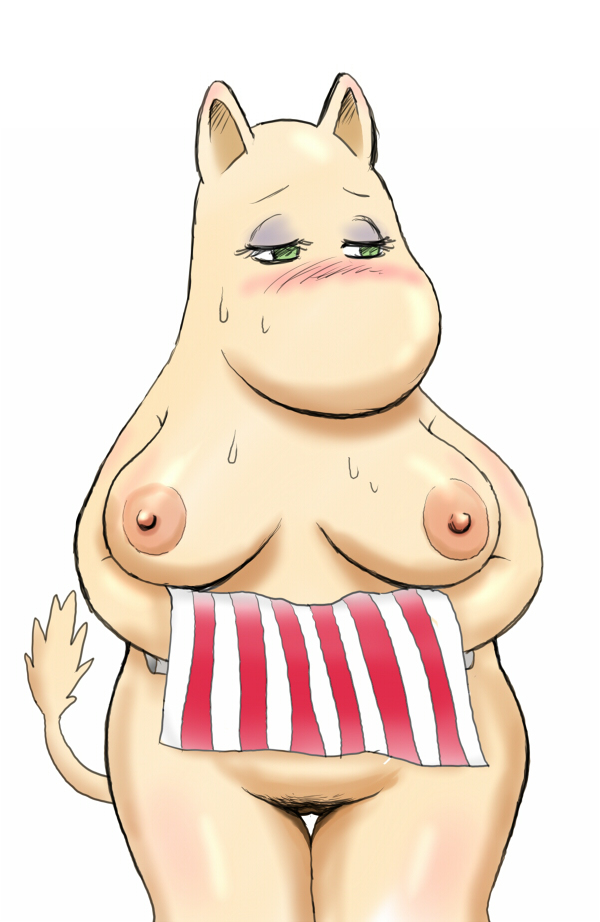 apron big_breasts blush breasts chubby female milf moominmamma no_humans pussy simple_background the_moomins troll white_background