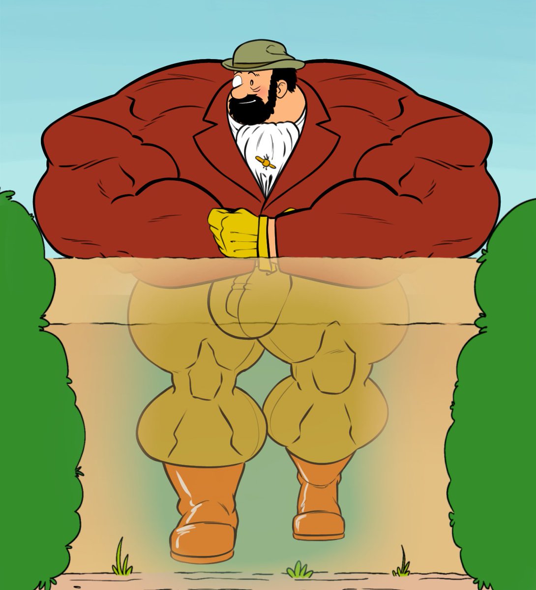 balls bara beard bent_over big_balls big_muscles big_penis blush bulge captain_haddock clothing davinciglen facial_hair flaccid fully_clothed male male_only muscles muscular penis solo solo_male the_adventures_of_tintin