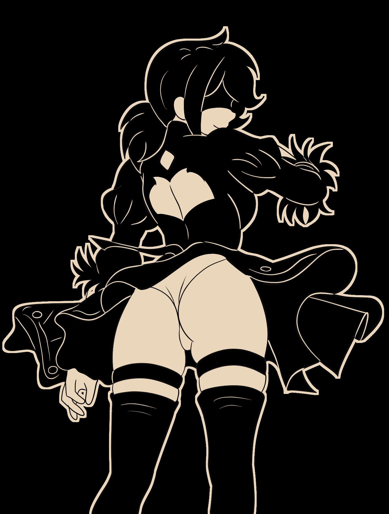 1girls, 2d, ashley graves, ass, black hair, crossover, crossover cosplay, female, female only, looking back, mbhen114, nier: automata, ponytail, solo, solo female, the coffin of andy and leyley, thighs, yorha 2b (cosplay)