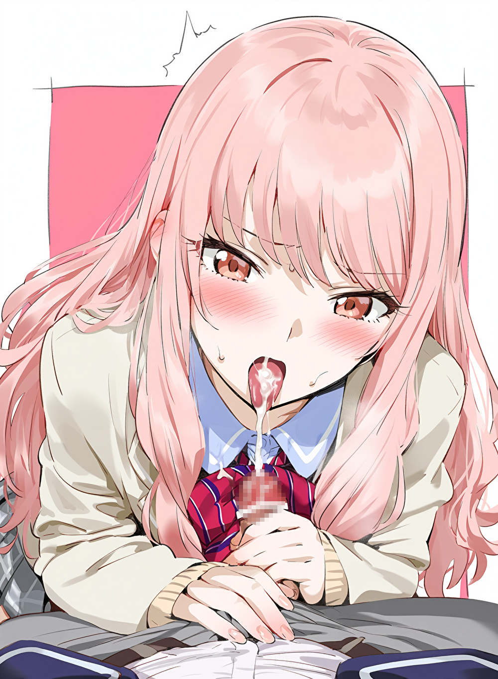 1boy 1girls 1other ai_generated akiyama_mizuki blowjob blush breasts censored censored_penis clothed clothing cum cum_drip cum_in_mouth cum_inside cumshot fellatio female female_focus female_only flat_chest flat_chested high_resolution highres looking_at_viewer mosaic_censoring penis pink_eyes pink_hair pov project_sekai school school_uniform schoolgirl uniform