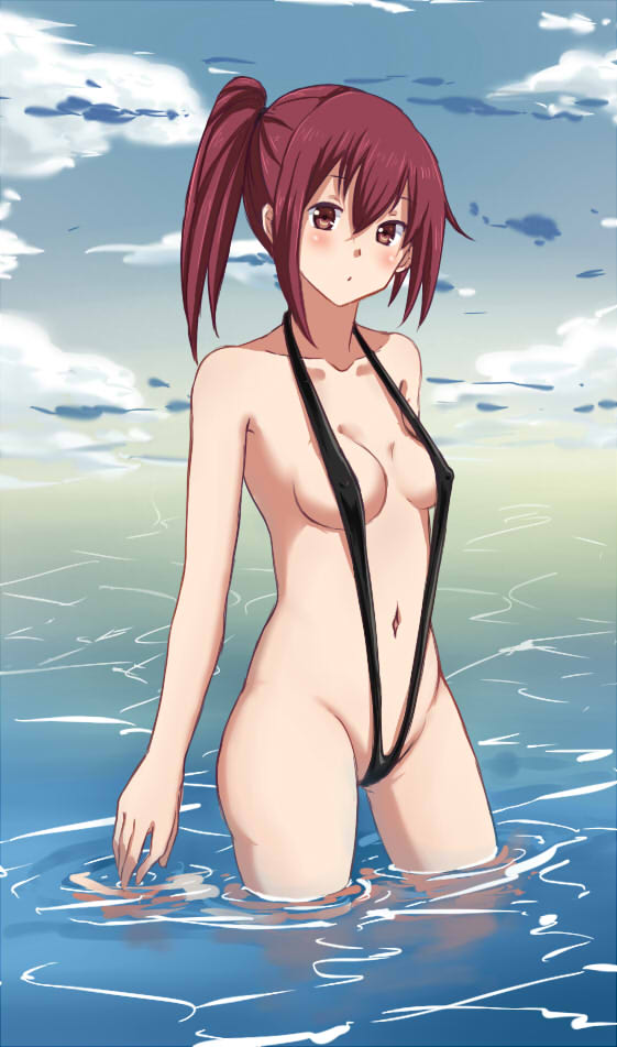 erect_nipples female female_only free! long_hair matsuoka_gou red_eyes red_hair small_breasts solo