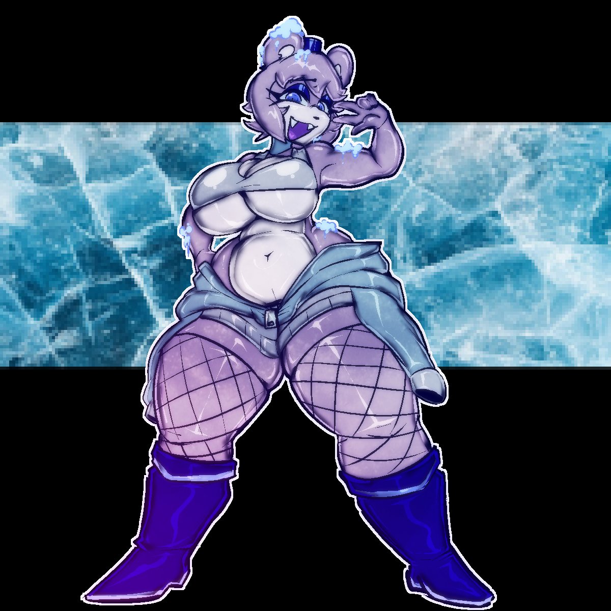 1girls, big breasts, breasts, curvy, curvy figure, female, female only, fishnet legwear, fishnet stockings, fishnets, freddy (fnaf), fredina (cally3d), fredina's nightclub, frenni fazclaire, huge breasts, large breasts, massive breasts, open mouth, peace sign, snow, stormkinght, underboob, v, voluptuous, voluptuous female