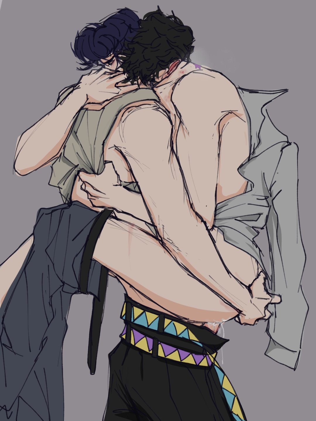 2boys anal carrying carrying_partner clothing dhjj27 diamond_is_unbreakable gay incest joestar_birthmark jojo&#039;s_bizarre_adventure josuke_higashikata jotaro_kujo male male/male male_only male_penetrated male_penetrating_male partially_clothed penetration stand_and_carry_position standing_sex stardust_crusaders uncle_and_nephew yaoi