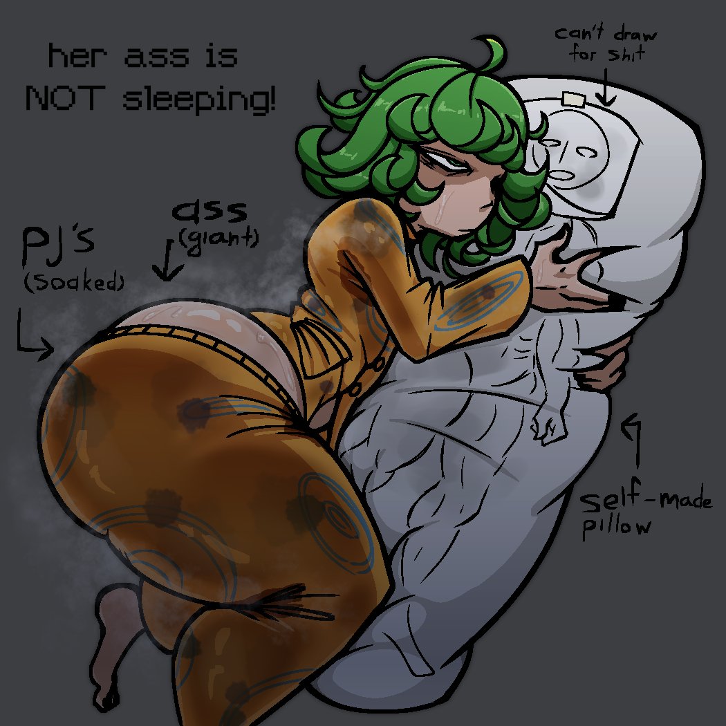 1girls ass_bigger_than_head body_pillow bottom_heavy clothed clothed_female dakimakura green_hair huge_ass nanodude78 one-punch_man pajama_pants pajama_shirt pajamas solo solo_female steaming_body sweat sweaty_body sweaty_butt sweaty_clothes tatsumaki thick_thighs