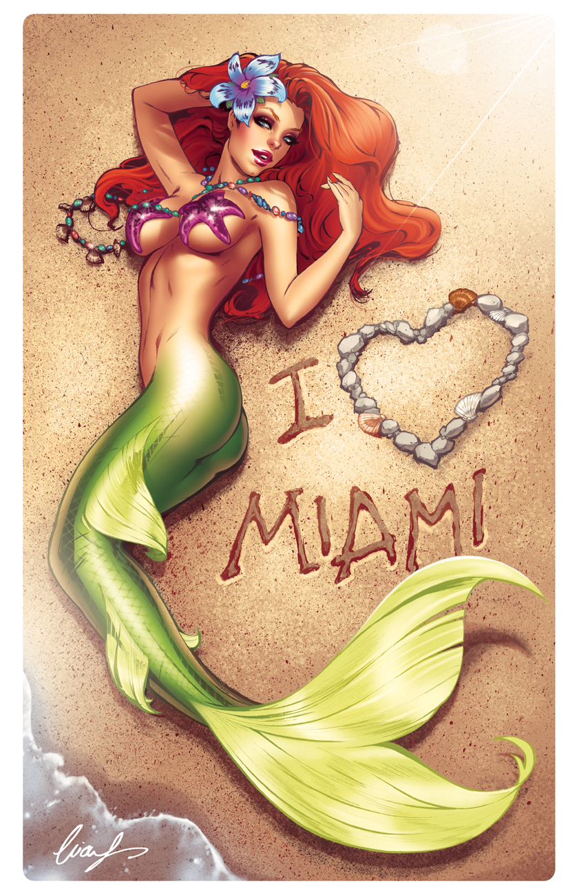 1girls ariel ass beach bikini_top blue_eyes breasts disney elias_chatzoudis female flower hair_flower long_hair lying mermaid midriff orange_hair pasties solo starfish starfish_pasties tail the_little_mermaid