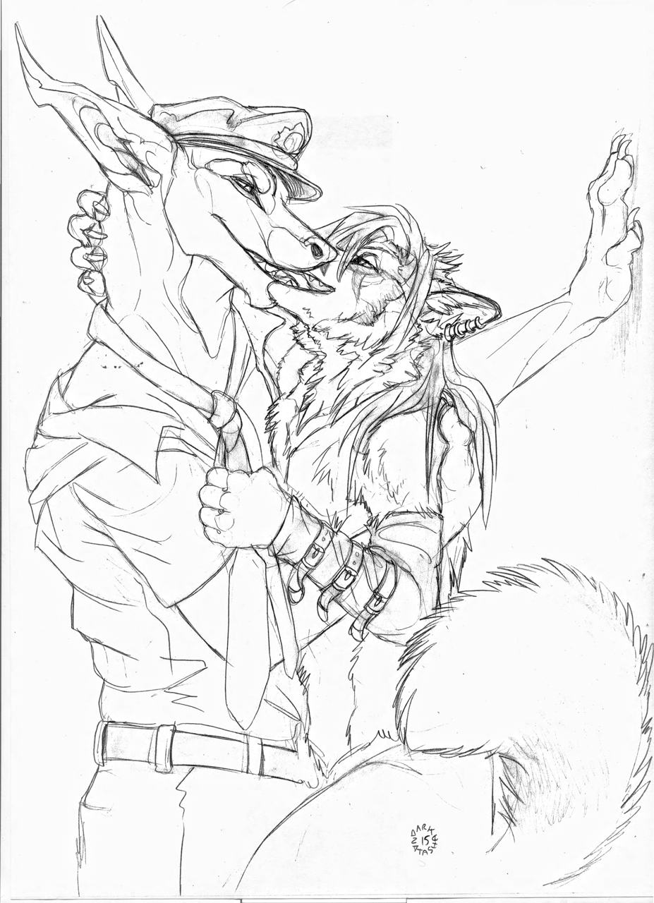 2boys black_and_white blackgate_(game) canine dark_natasha duo estoc fox french_kiss kissing male/male open_mouth rotis side_view sketch tongue tongue_out