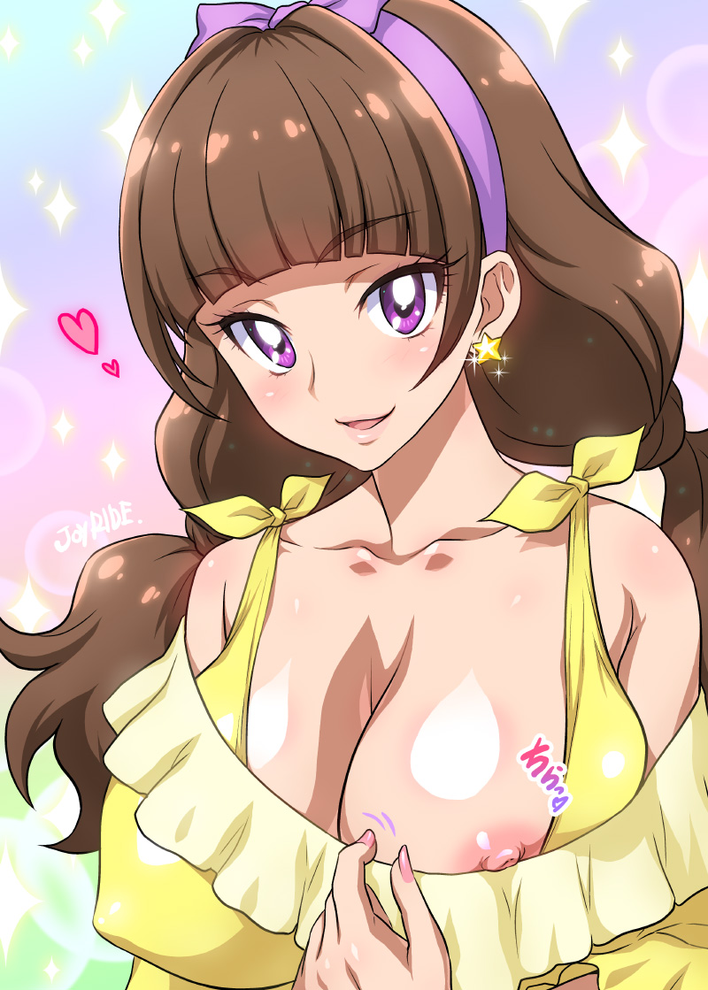 1girls amanogawa_kirara blush breasts brown_hair clothing female go!_princess_precure joy_ride large_breasts pointy_chin precure pretty_cure purple_eyes solo tagme