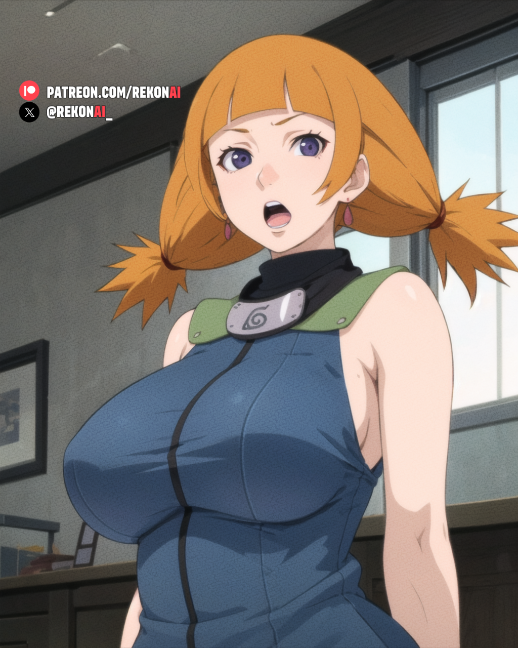 1girls 2d ai_generated big_breasts blue_eyes boruto:_naruto_next_generations breasts breasts_almost_out dark_blue_eyes female female female_focus female_only female_protagonist from_front_position huge_breasts kazamatsuri_moegi konoha large_breasts light-skinned light-skinned_female light_skin medium_breasts naruto naruto_(series) open_mouth orange_hair pale-skinned_female pale_skin rekonai solo solo_female solo_focus suprised_look surprise surprised surprised_expression tagme thin thin_female thin_waist twintails uncensored