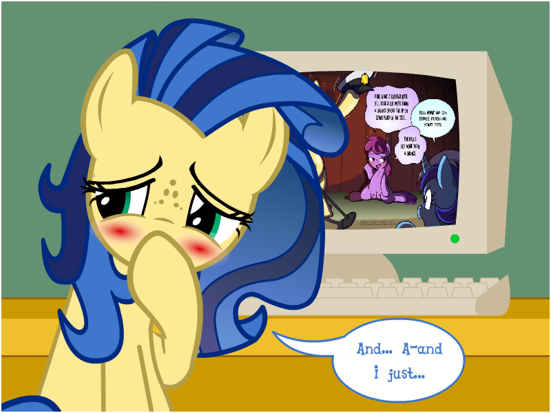 berry_punch_(mlp) berryshine_(mlp) blush computer crotchboobs dead_source english_text female flashequestria mare milky_way_(mlp) minuette_(mlp) my_little_pony nude oc pony text tumblr