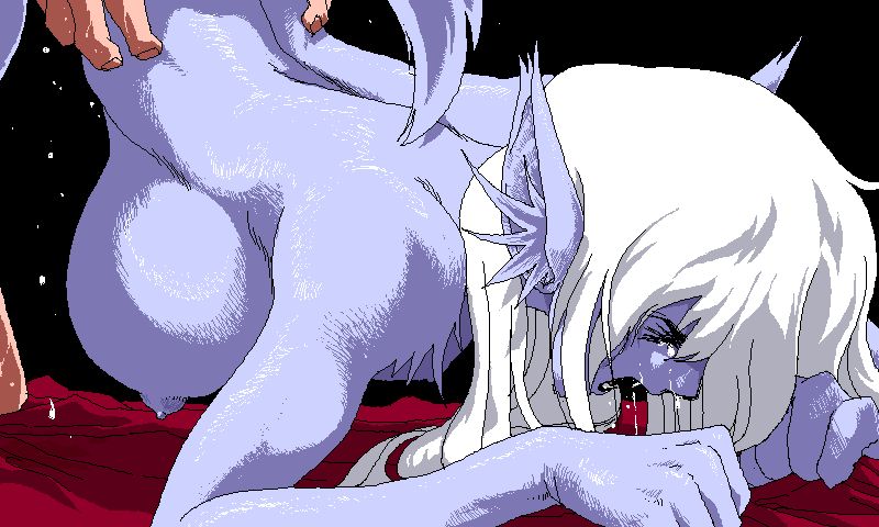 co.bayashi_(artist) furry interspecies monster_girl oekaki orgasm purple_fur white_hair