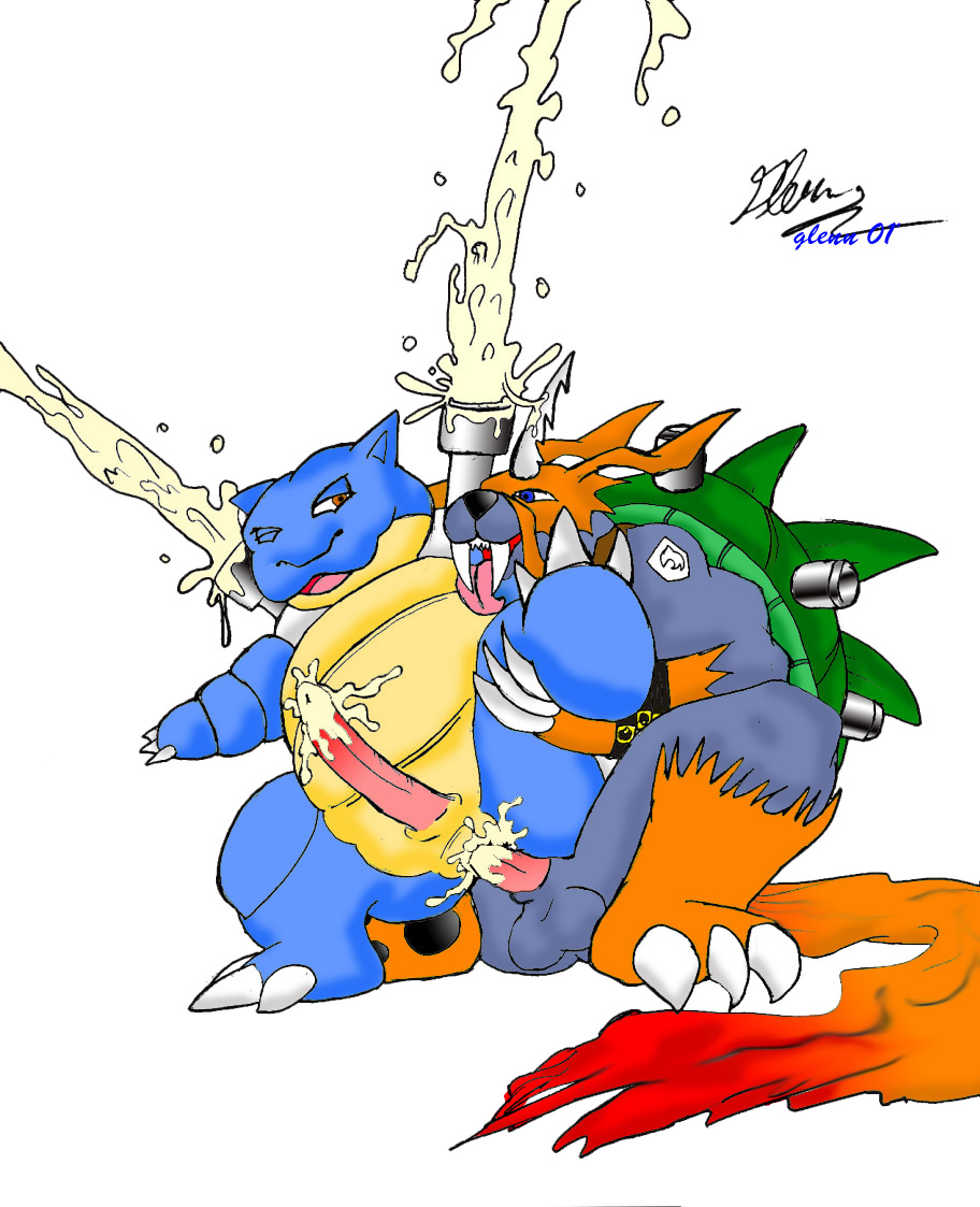 00s 2001 anthro artist_request blastoise buggery colored crossover digimon digimon_(species) furry gay interspecies male male_only multiple_males nintendo no_humans pokemon pokemon_(species) yaoi zudomon