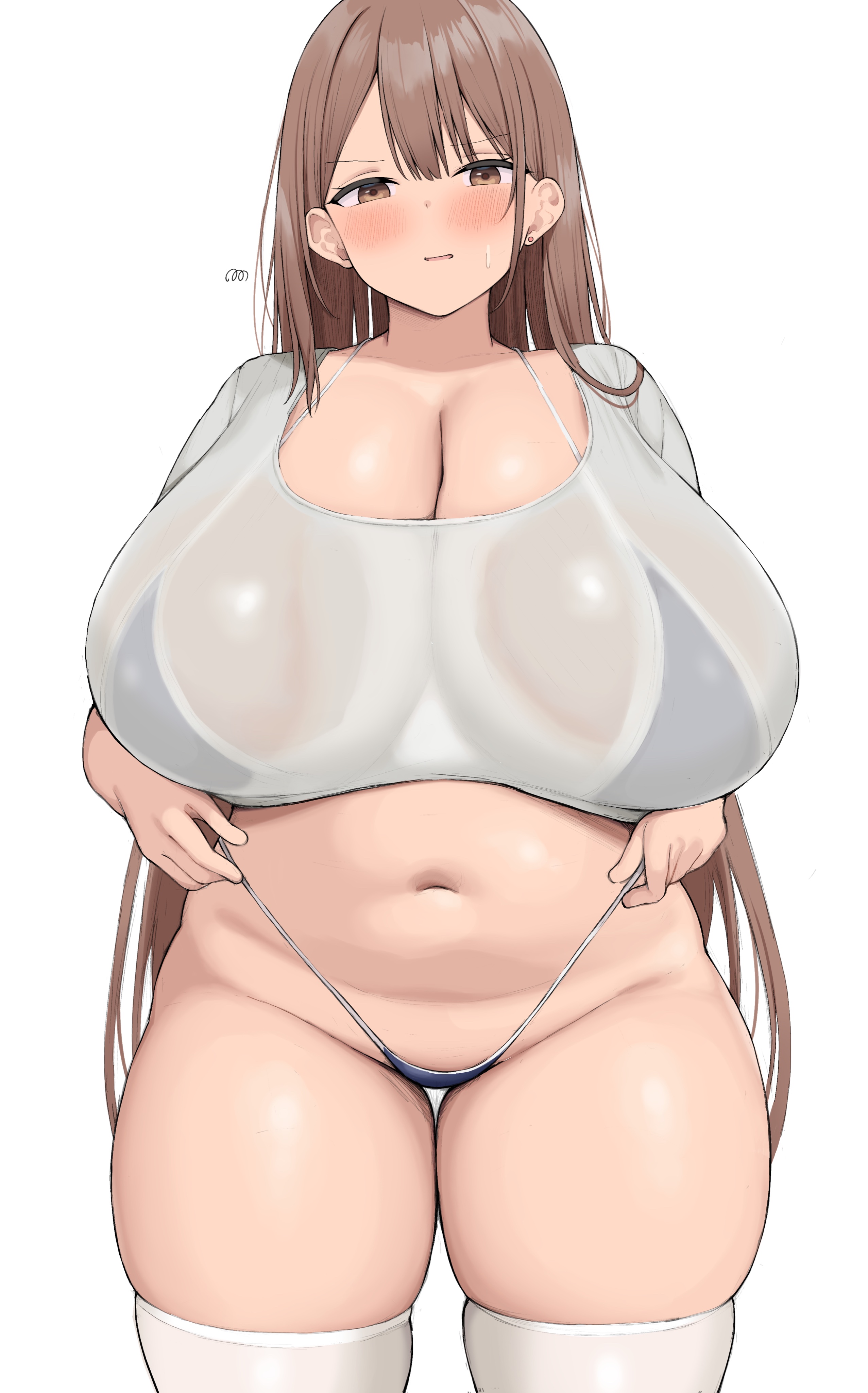 1girls, bikini, breasts, brown eyes, brown hair, chubby, female, hips, huge breasts, light skin, light-skinned female, long hair, neneneji, original, original character, thick thighs, thighs, voluptuous, wide hips