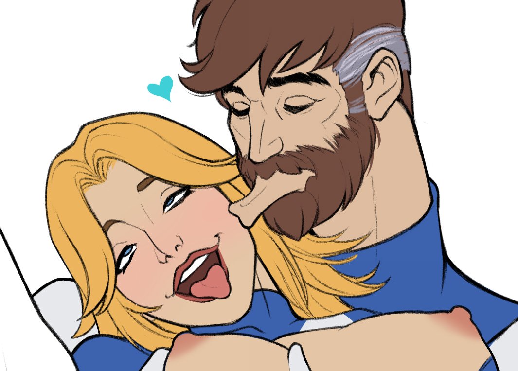 1boy 1girl 2dnsfw ahegao blonde_hair breasts canon_couple censored couple fantastic_four husband_and_wife implied_sex kissing marvel marvel_rivals reed_richards sketch sue_storm