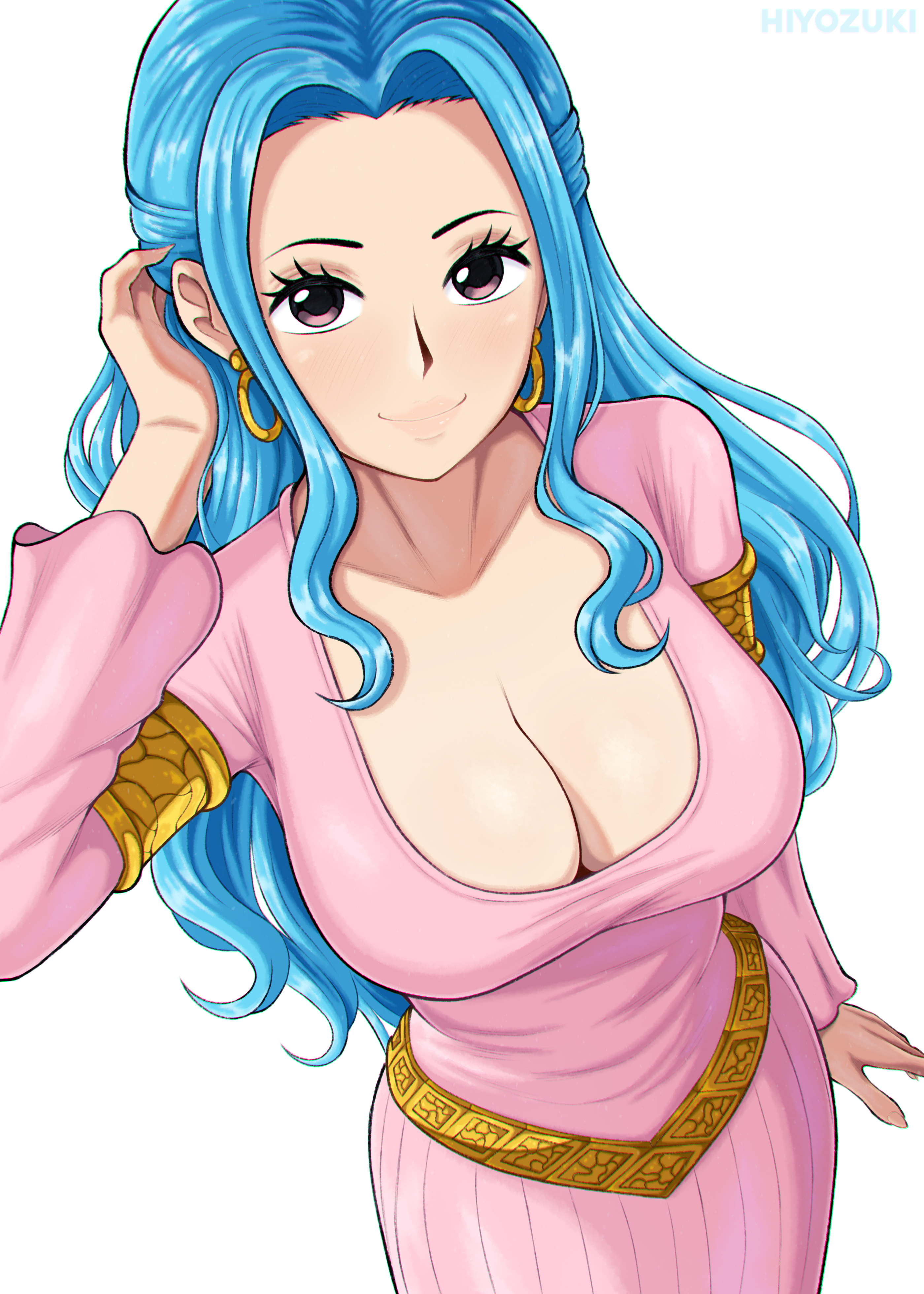 1girls, blue hair, blue-haired female, cleavage, clothing, female, female only, hiyozuki, nefertari vivi, one piece, tagme