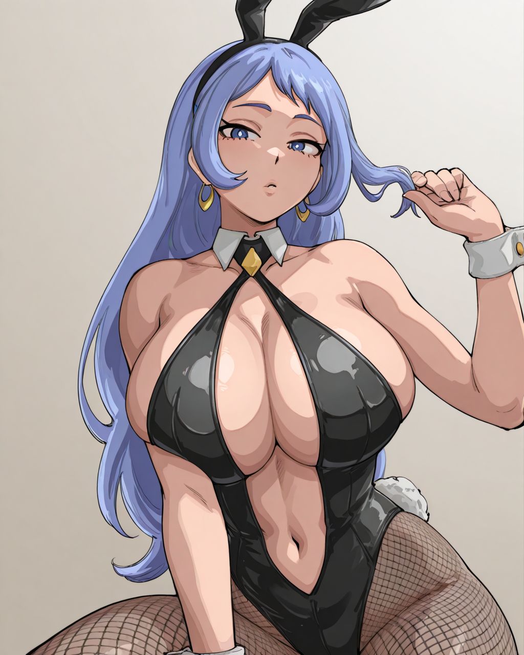 1girl ai_generated big_breasts blue_eyes blue_hair bunny_ears bunnysuit curvy curvy_body curvy_female curvy_figure female female_only hadou_nejire huge_breasts kyoru189 large_breasts light-skinned_female light_skin looking_at_viewer mature_female my_hero_academia nejire_hado solo solo_female