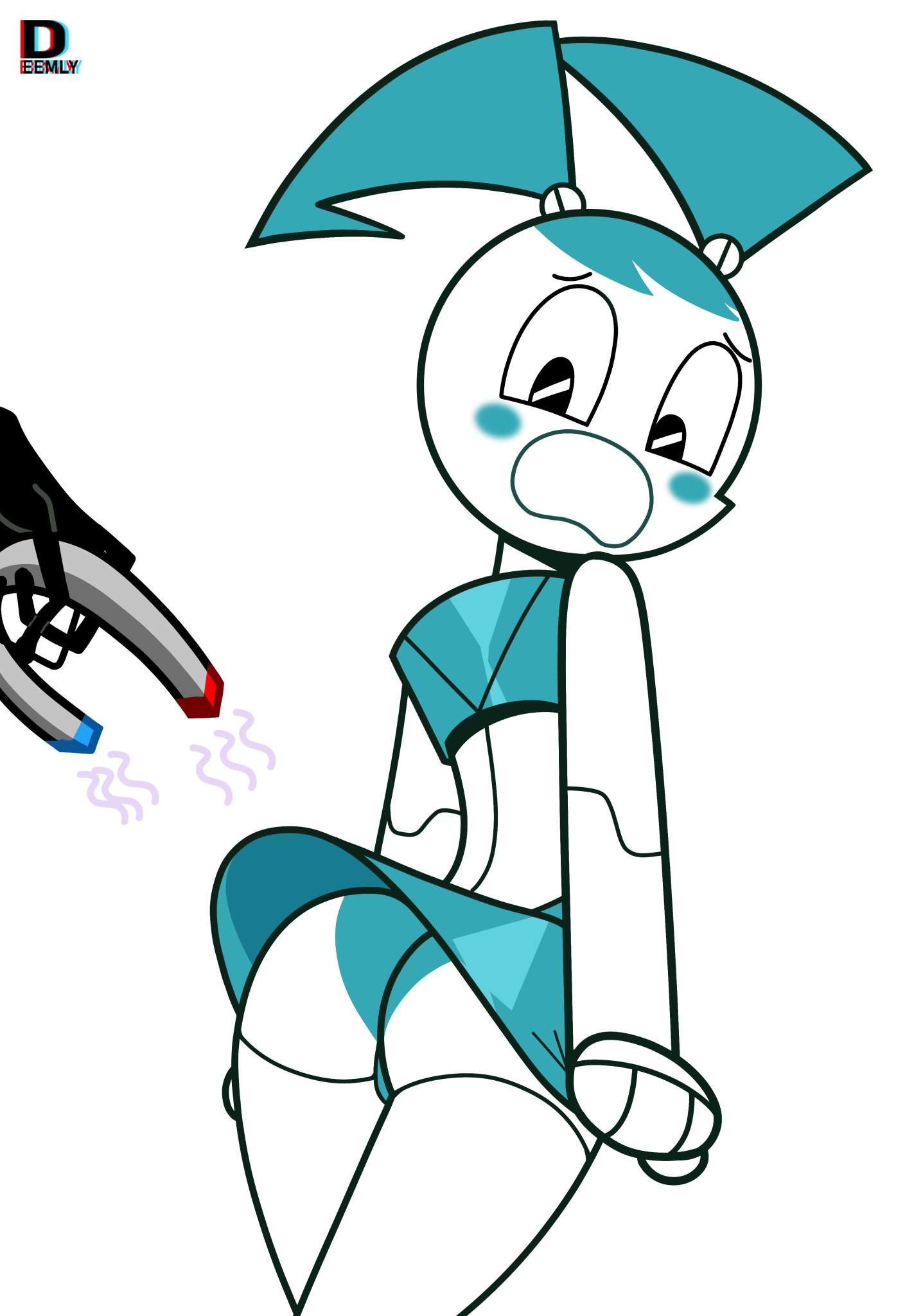 accurate art style, ass, blush, deemlyart, embarrassed, from behind, jenny wakeman, looking back, magnet, my life as a teenage robot, nickelodeon, panties, rear view, skirt lift