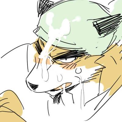 1boshi 1boy anthro blush canine cum fox fur japanese kemono male male_only mammal open_mouth plain_background solo unknown_substance white_background