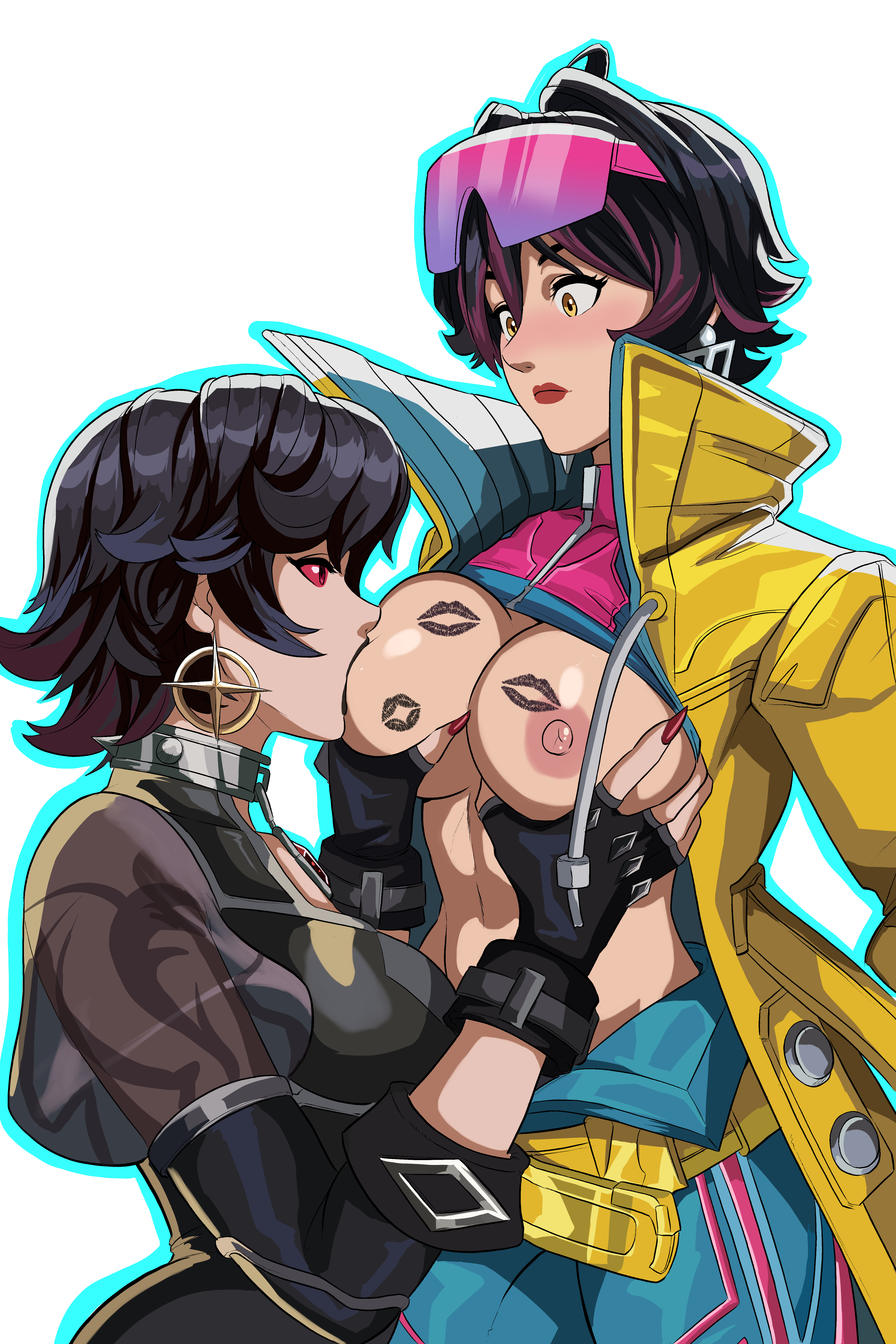 2d, 2girls, asian, asian female, big breasts, breast grab, breast sucking, breasts, clothed, dual persona, fliprokz, flipzrok, jubilation lee, jubilee, jubilee (marvel rivals), marvel, marvel comics, marvel rivals, selfcest, sucking, sucking breasts, sunglasses, sunglasses on head, vampire, vampire girl, vampire jubilee, x-men, yuri