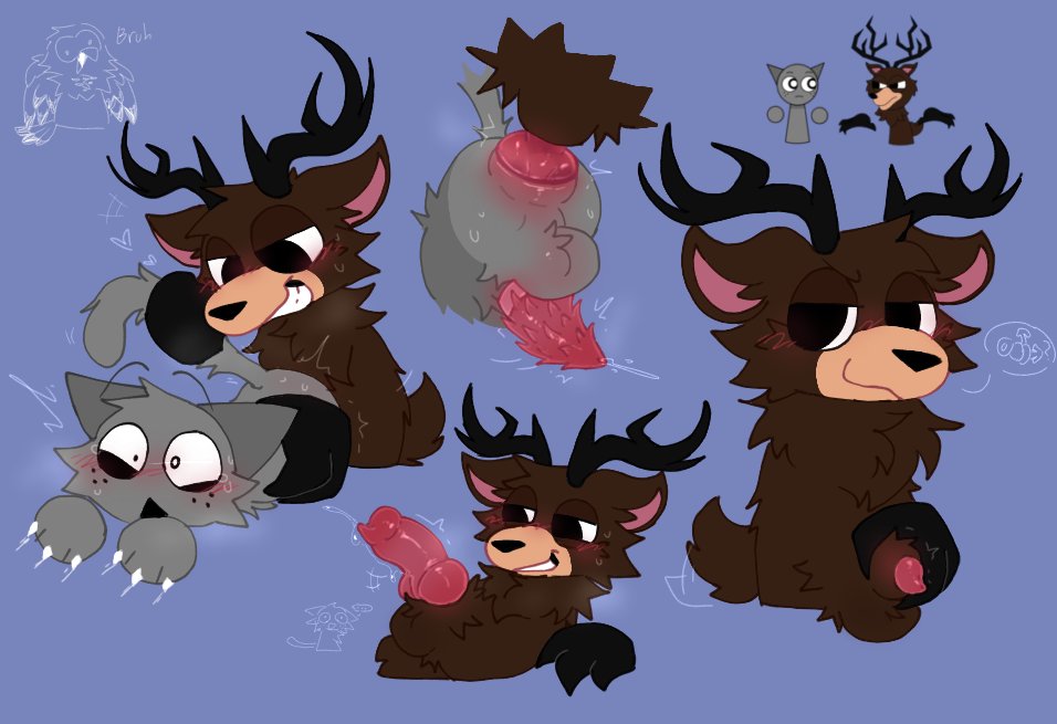 99 nights in the forest, anal, anal penetration, animal genitalia, crossover, deer (99 nights in the forest), fur, gametoons, gay, gray (sprunki), horns, knot, knotted penis, male only, nejajiku nsfw, roblox, roblox game, say gex, sprunki, tagme