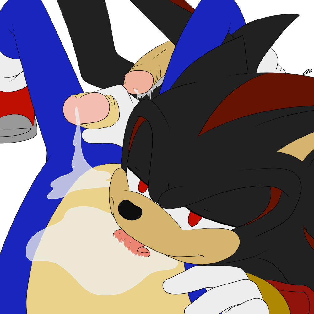 anthro black_fur blue_hair bluechika clothing cum cumshot duo fur gloves hair handjob hedgehog licking looking_at_viewer male male_only mammal multiple_males orgasm penis red_eyes sex shadow_the_hedgehog sonic_(series) sonic_the_hedgehog tongue tongue_out yaoi