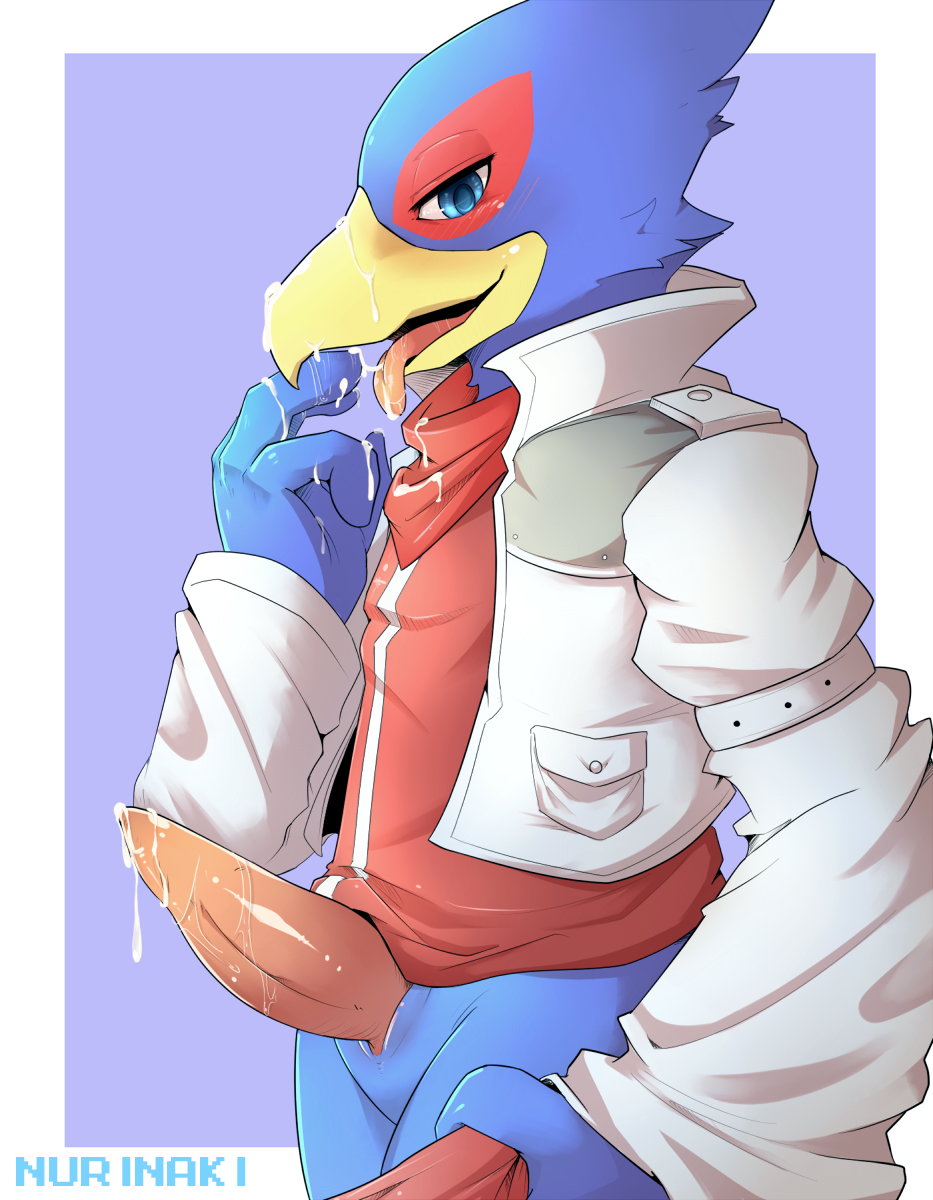 2015 after_masturbation animal_genitalia anthro avian bandana beak bird blue_feathers blush clothing cum cum_on_face cum_on_hand cum_on_penis cum_taste erection falco_lombardi genital_slit half-closed_eyes jacket looking_at_viewer male male_only naughty_face nintendo nurinaki pants pants_down penis pheasant slit solo star_fox tapering_penis tongue tongue_out video_games