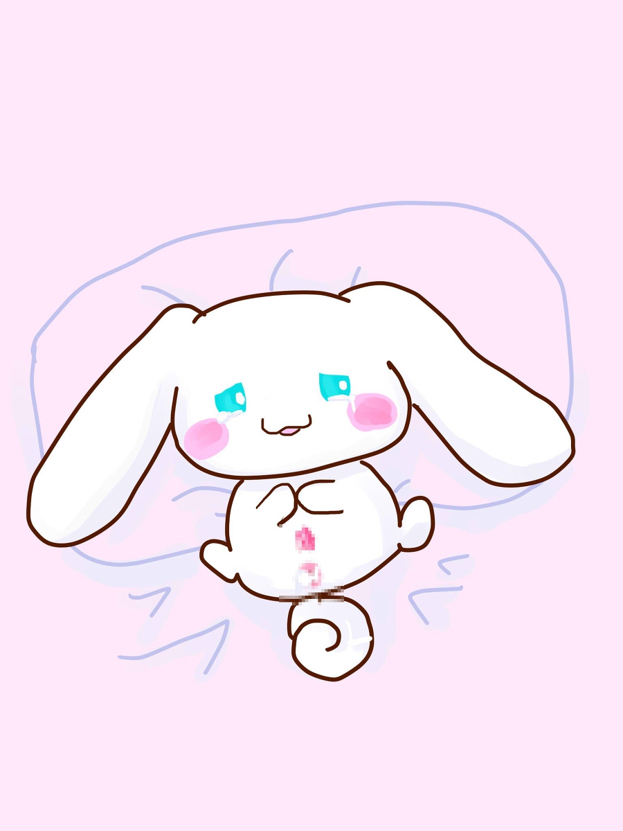 anus ass blue_eyes blush canine censored cinnamon_(cinnamoroll) cinnamoroll cinnamoroll_(series) cum cute fluffy_fluffy_cinnamoroll fur japanese long_ears looking_at_viewer male male_only mammal penis sanrio solo tears white_fur