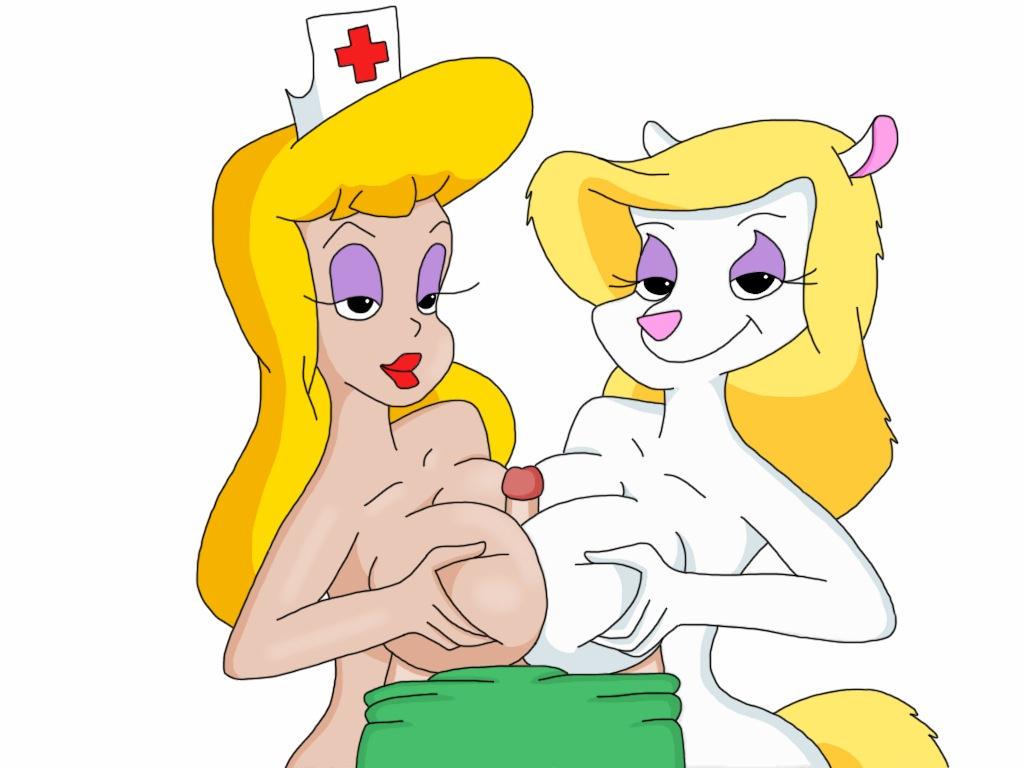 animaniacs breast_grab breast_squeeze breasts double_paizuri erection female hello_nurse lipstick looking_at_viewer male mammal minerva_mink mink mustelid nude paizuri penis pov sex straight unknown_artist