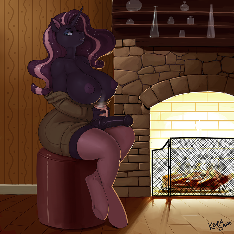 1futa, animal genitalia, anthro, anthrofied, areola, big breasts, breasts, cup, drink, equine, fireplace, friendship is magic, furry, futa only, futanari, glass, hair, holding, horn, horsecock, horsecock futa, huge breasts, inside, intersex, kevinsano, long hair, mammal, my little pony, nightmare rarity, nipples, penis, pink legwear, rarity (mlp), sitting, solo, thighhighs, unicorn