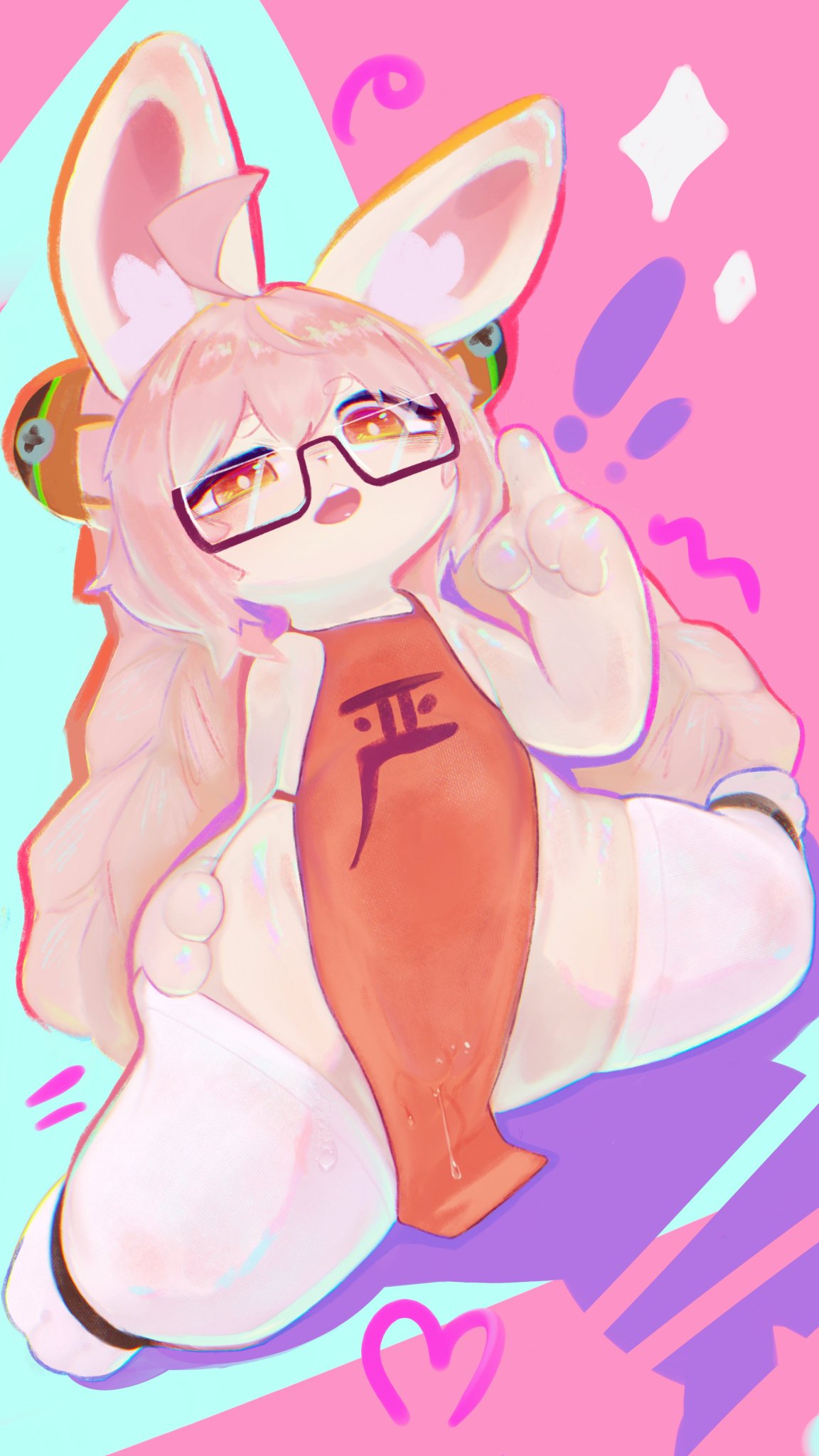 2d, 2d (artwork), bodily fluids, bodily fluids from pussy, digital drawing (artwork), digital media (artwork), falni, feral, feral only, fur, furry, glasses, legwear, nerd, nerdy female, stockings, thick thighs, vagina, wet, wet pussy, zenless zone zero, zhao (zenless zone zero)