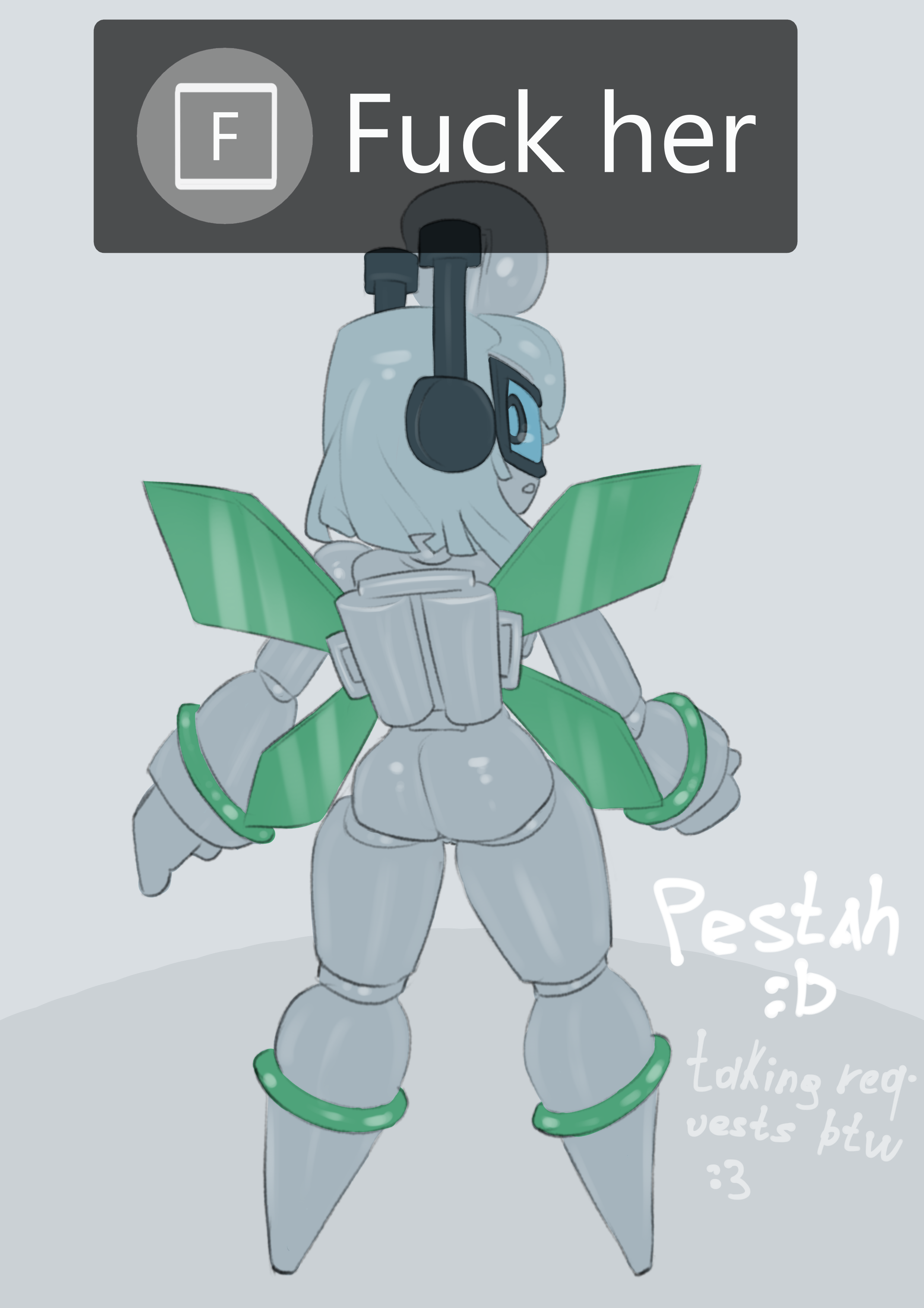 1 girl, ass, bubble girl (die of death), confused, die of death (roblox), female, frutiger aero, looking at viewer, looking back, pestah, roblox, roblox game, robot, robot girl, self upload, shiny, shiny ass, tagme, text box