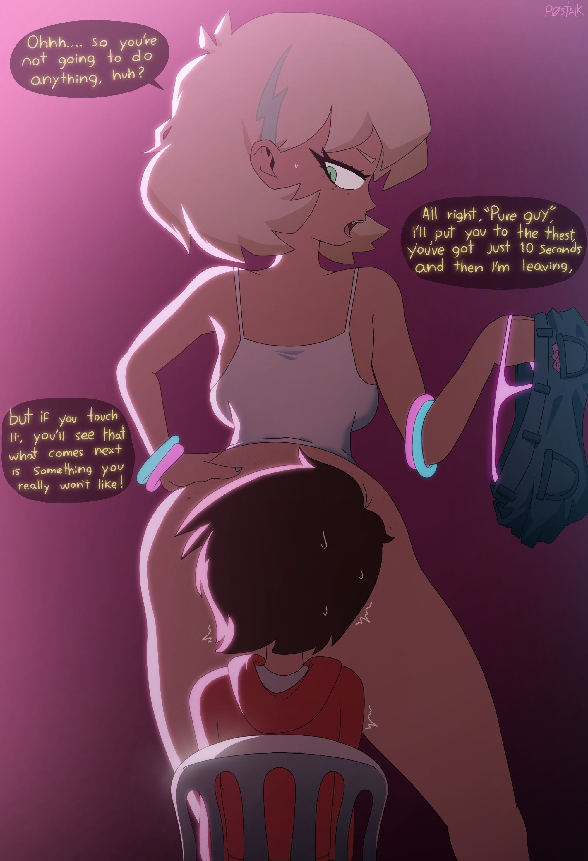 1boy, 1girls, ass, bottomless, convenient censoring, english text, jackie lynn thomas, marco diaz, p0stalk, panties, shorts, star vs the forces of evil
