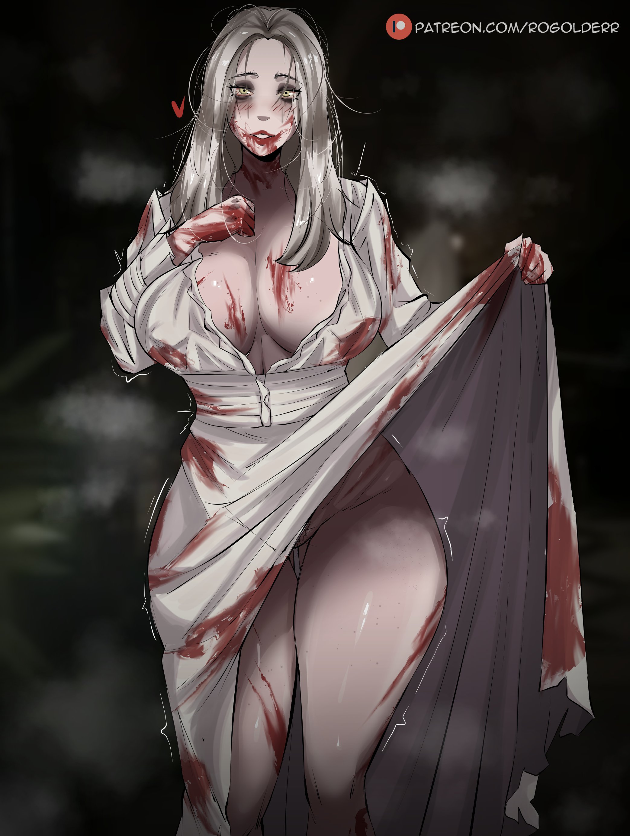 1girls, breasts, female, female focus, female only, large breasts, light skin, light-skinned female, looking at viewer, resident evil, resident evil 9: requiem, rogolderr, selena corey, solo, thick thighs, thighs, wide hips, zombie girl