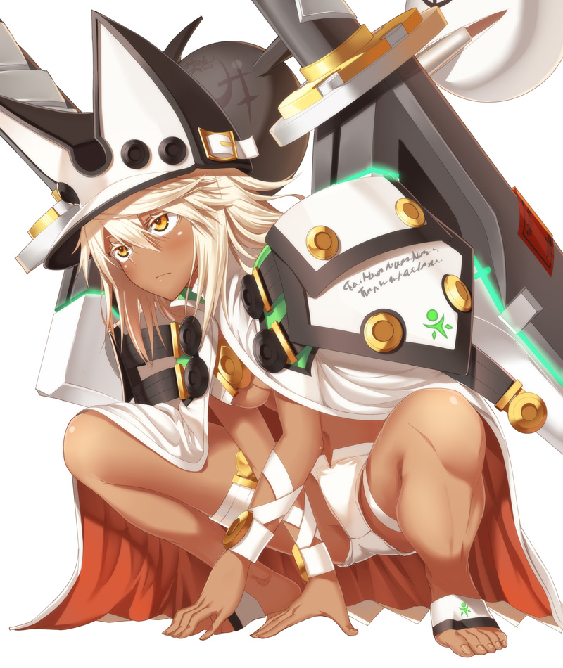 armor, blonde hair, cape, dark skin, female, guilty gear, guilty gear xrd, ramlethal valentine, source request, yellow eyes