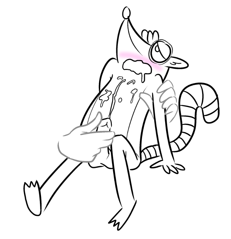 ambiguous_gender anthro balls blush cartoon_network cum cum_on_chest cum_on_self cumshot disembodied_hand drooling feet glans half-closed_eyes handjob male male_only mammal open_mouth orgasm penis raccoon regular_show rigby saliva sheriff_(artist) striped_tail