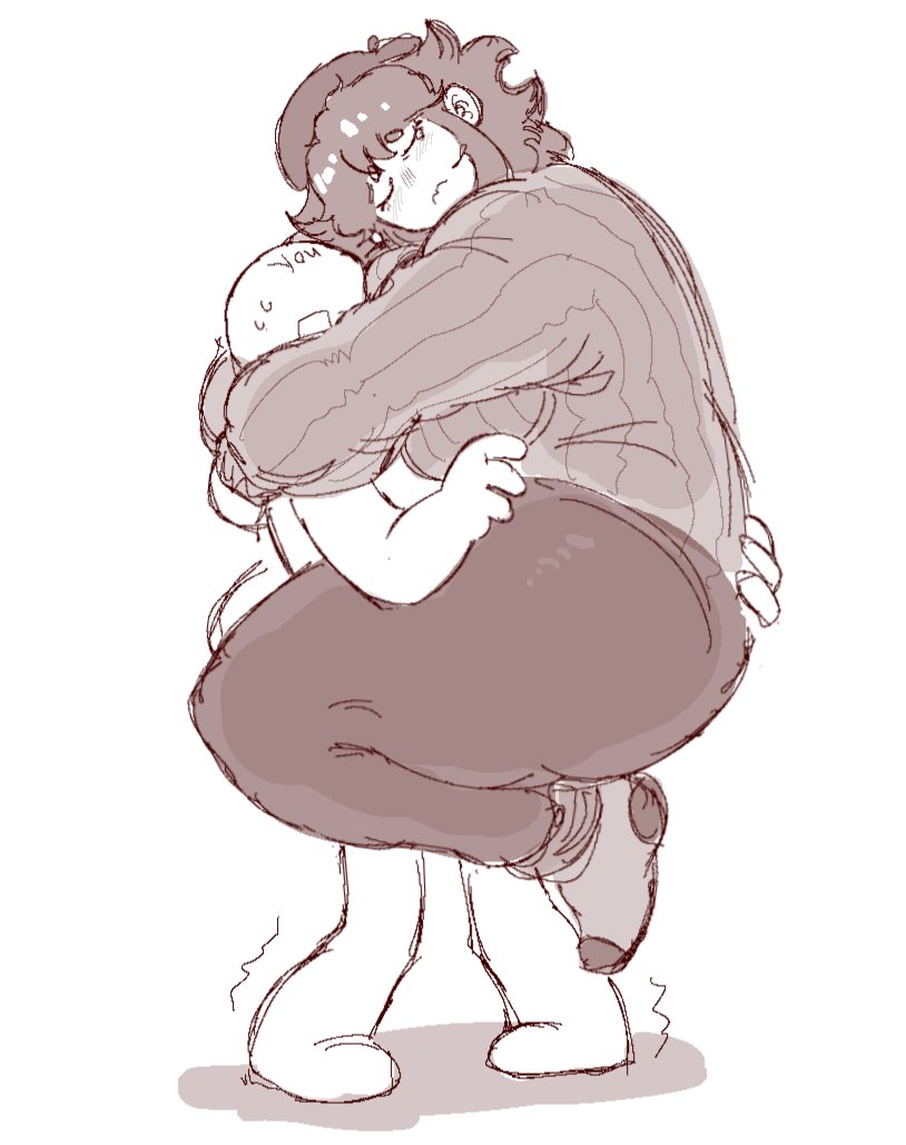 1girls, auburn hair, bbw, chubby, chubby female, cute, digital drawing (artwork), digital media (artwork), friday night funkin, friday night funkin mod, funny, giantess, girlfriend (friday night funkin), huge breasts, huge thighs, hugging, hugging another, korean nooby (artist), larger female, massacre girlfriend (friday night funkin), millie (mistful crimson morning), mini giantess, mistful crimson morning, nervous, nervous expression, nervous sweat, oc, smaller human, thick thighs, tight clothing, wide hips