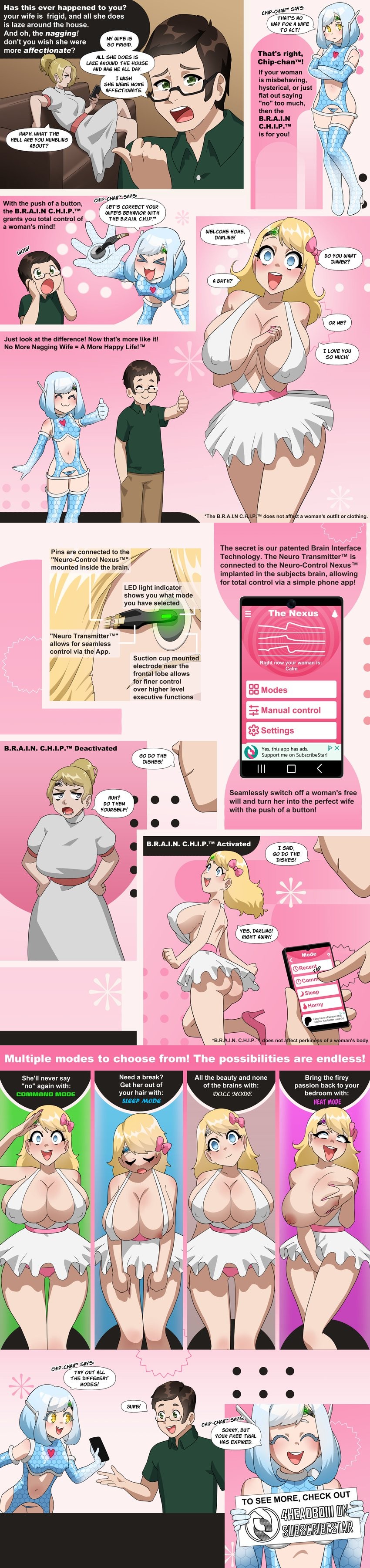 4headboiii, advertisement, ass, before and after, big breasts, blonde hair, blue eyes, blue hair, blush, bow, breasts, breasts outside, comic, couch, dialogue, dollification, domestication, dress, earpiece, empty eyes, english text, erect nipples, erect nipples under clothes, expressionless, eye roll, female, femsub, glasses, gloves, hand on hip, happy trance, high heels, huge breasts, husband and wife, hypnotic app, long hair, masturbation, microchip, mind control, multicolored hair, multiple females, multiple girls, multiple methods of hypnosis, nipples, no bra, open mouth, opera gloves, orgasm, orgasm command, original, petite, phone, preview, salute, sexism, sitting, slave, sleeping, smile, speech bubble, standing, standing at attention, stepfordization, tech control, text, trigger, white hair, yellow eyes