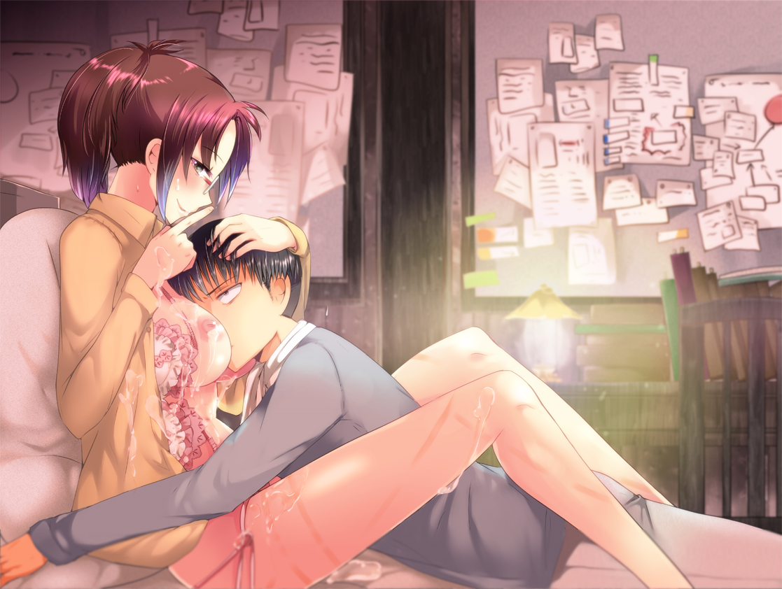 attack on titan, breasts, cum, duo, female, hanji zoe, levi, levi ackerman, male, shingeki no kyojin, straight, tagme