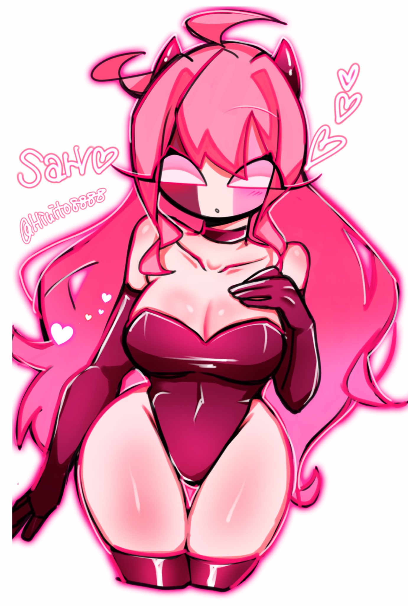 1girls, breasts, female, female only, friday night funkin, friday night funkin mod, hiuito8888, mid-fight masses, pink hair, sarvente, sarvente (demon form), sarvente (dokki.doodlez), sarvente (fnf mod), sarvente (friday night funkin), thighhighs, thighs