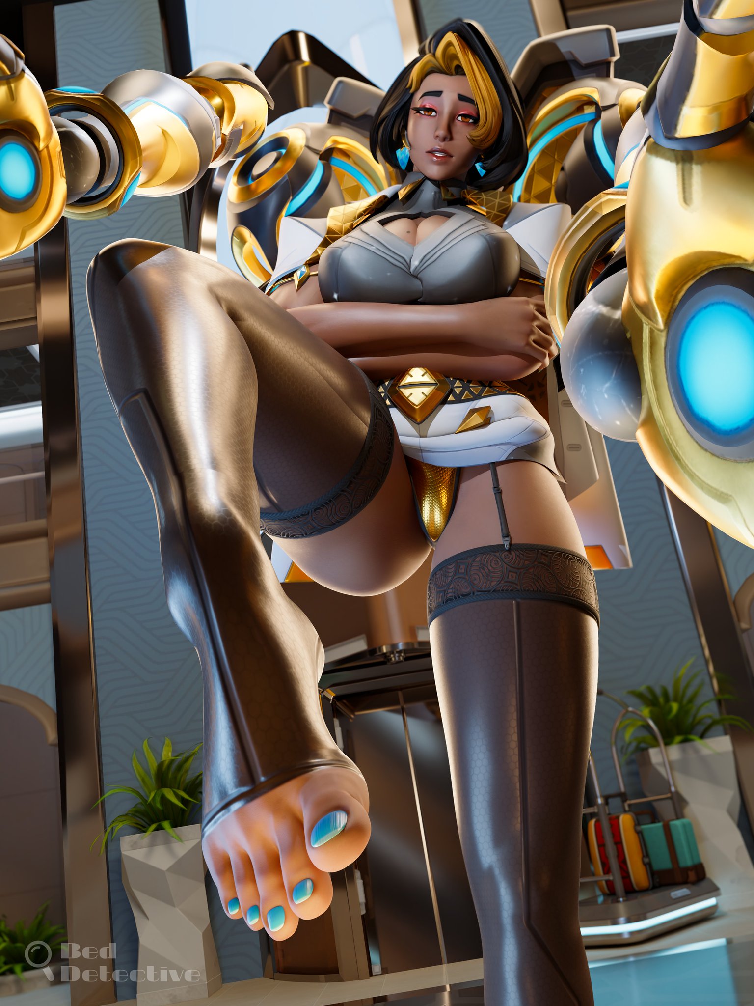 1girls, 3d, activision, beddetective, big ass, big breasts, big thighs, blizzard entertainment, breasts, brown body, brown skin, brown-skinned female, curvaceous, curvy, curvy figure, dark skin, dark-skinned female, digital media (artwork), domina, female, female only, hips, hourglass figure, huge ass, huge breasts, huge thighs, large ass, large breasts, large thighs, legs, mature, mature female, overwatch, robotic arm, slim waist, thick, thick hips, thick legs, thick thighs, thighs, vaira singhania, voluptuous, waist, wide hips, wide thighs