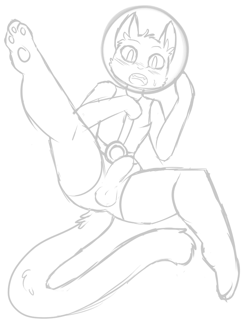 1boy anthro balls bulge cartoon_network cookie_cat_(steven_universe) daniruu erection erection_under_clothes feline furry looking_at_viewer male male_only mammal monochrome open_mouth penis solo spacesuit steven_universe white_background zero_gravity