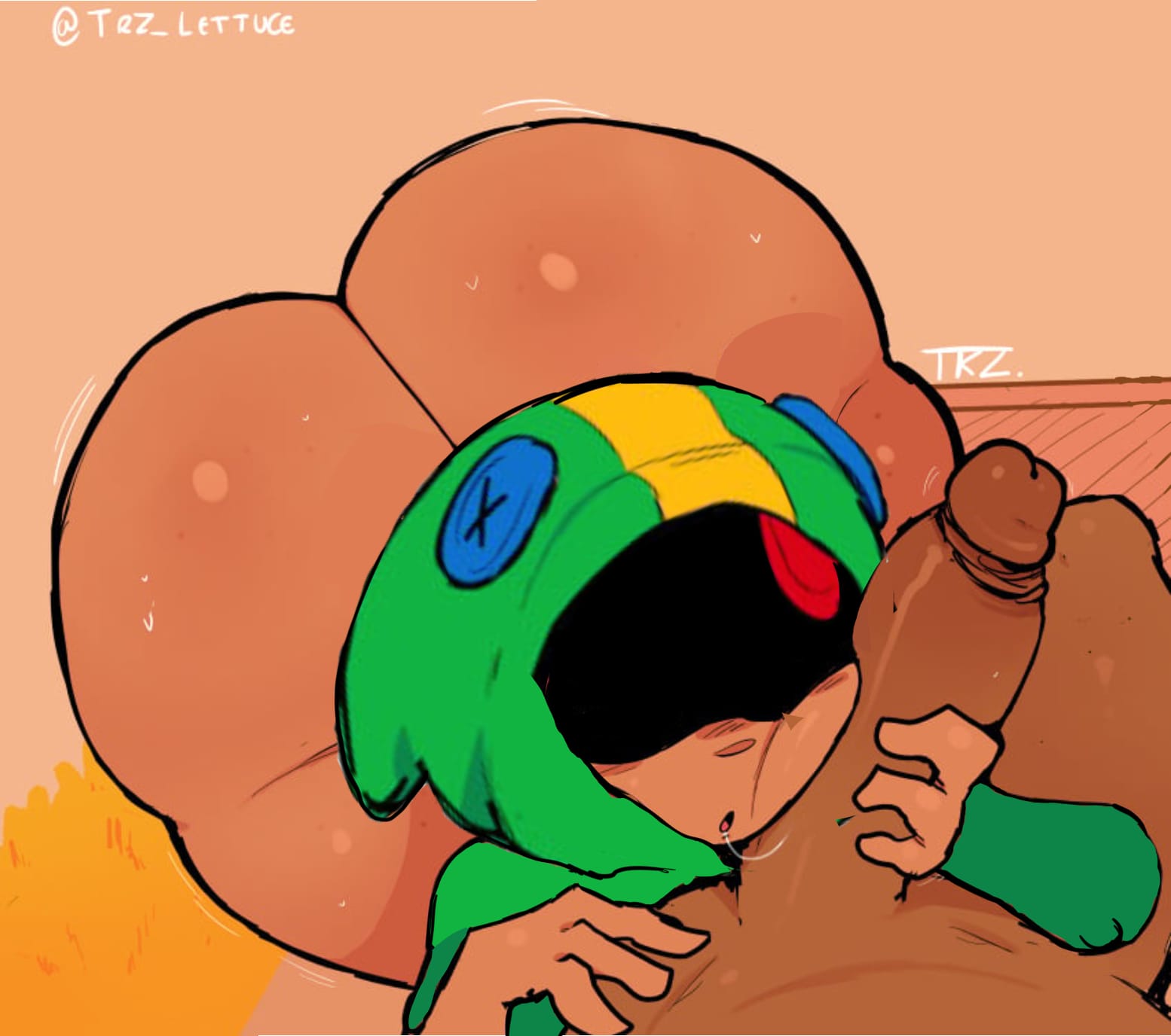 2boys, 3rd party edit, big ass, brawl stars, dark skin, dark-skinned femboy, dark-skinned sub, edit, gay, leon (brawl stars), male only, penis, trz lettuce