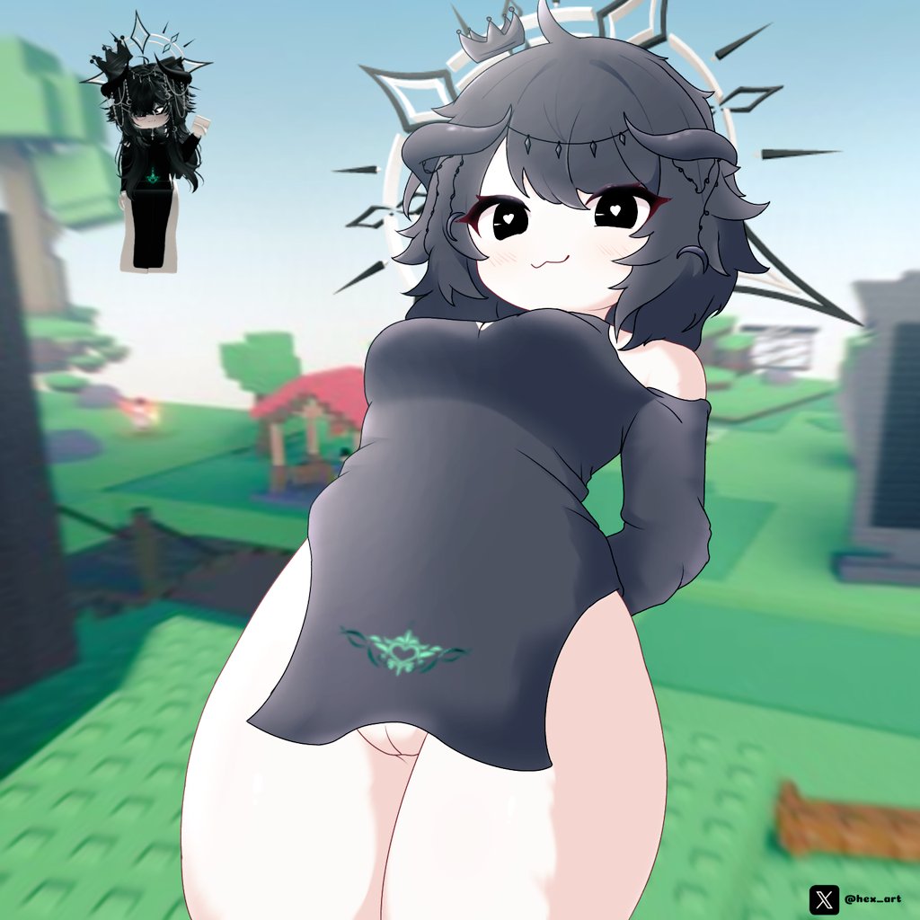 1girls, 3d background, art hex, art.hex, background, beautiful, big breasts, big legs, black clothing, black shirt, blurry background, blush, bottomless, breasts, cream hair, cute, cute face, female, horn, horns, light, long hair, looking, looking at viewer, masturbate, no panties, partially clothed, pink pussy, presenting, presenting pussy, pussy, reference image, request, roblox, roblox avatar, roblox background, roblox game, robloxian, screencap background, self upload, shy, sol's rng, solo focus, sols rng, stand, tagme, underwear