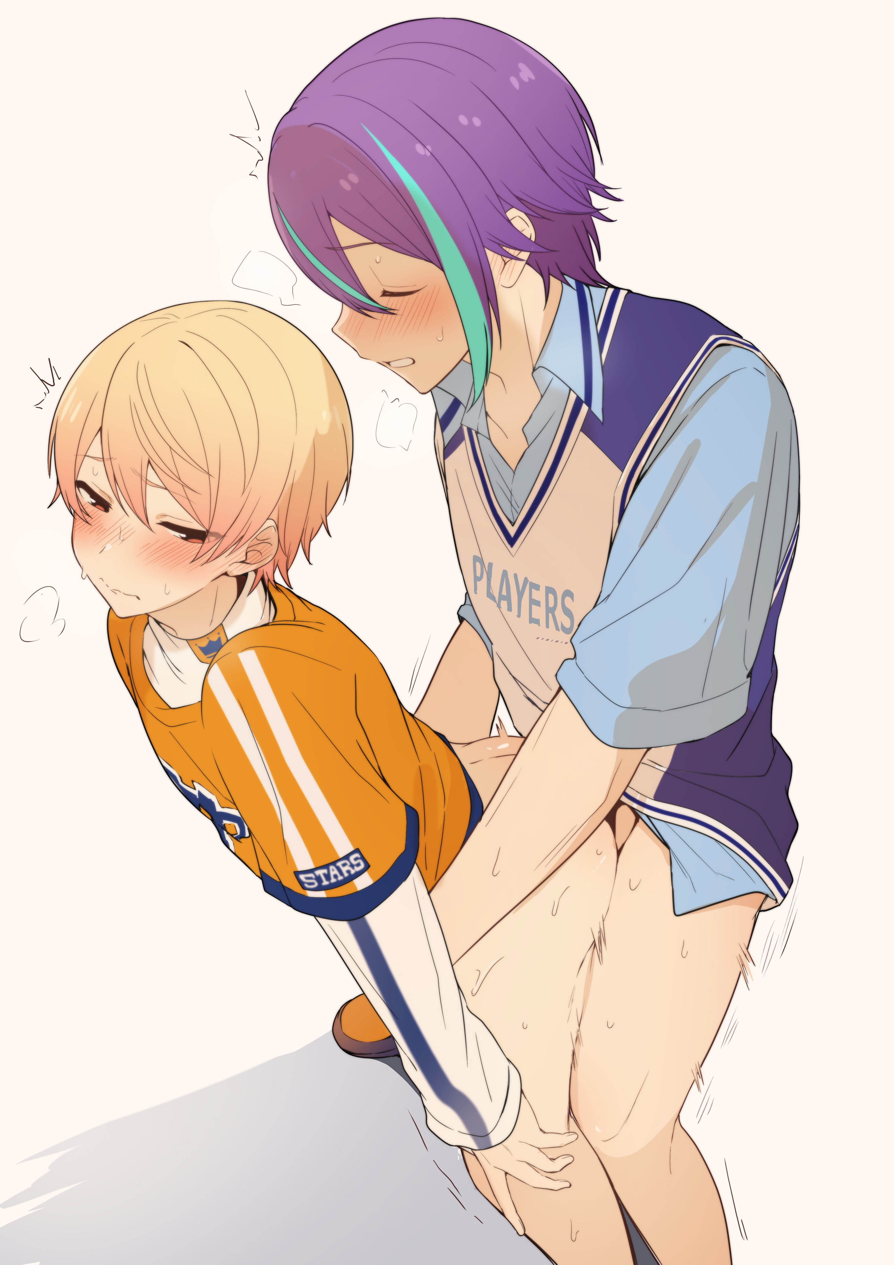 2boys, 7v xyz, anal, backshots, bent over, blonde hair, blonde-haired male, gay, gay anal, gay sex, kamishiro rui, male, male/male, penetration, project sekai, purple hair, purple hair male, spread legs, sweat, tenma tsukasa, thrusting into ass, tremble spikes, yaoi