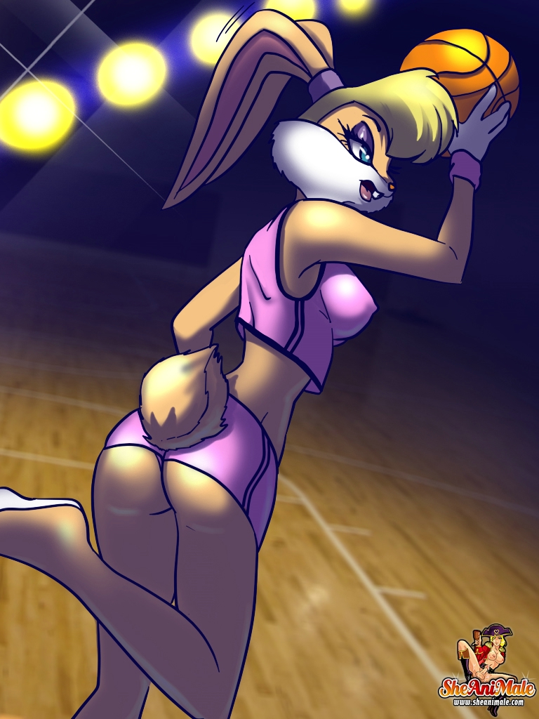 1girls basket basketball basketball_court blonde_hair blue_eyes buckteeth bunny_ears bunny_tail bunnygirl eyeshadow female furry furry_only gym_shorts lola_bunny looney_tunes sheanimale