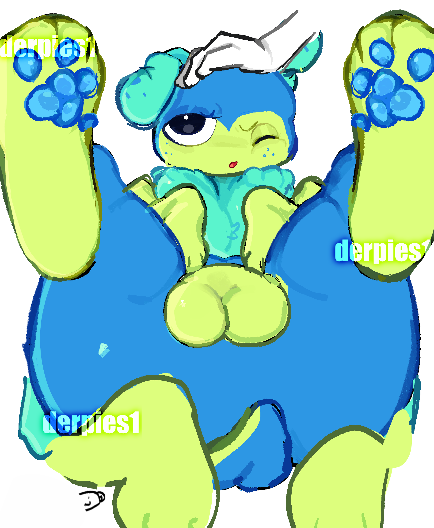 1boy, balls, bookworm, caterpillar, cute, cute face, cute male, dandy's world, dandys world, derpies1, flustered male, male, male only, patting, patting head, paw beans, paws, shy, silly, softcore, squirm (dandy's world)