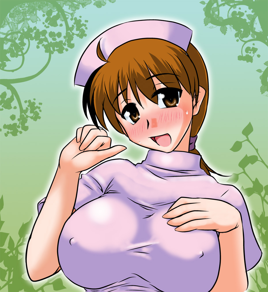 1girls breasts brown_eyes brown_hair delia_ketchum_(pokemon) human human_only large_breasts milf nipples npc_trainer nurse nurse_(pokemon) pokemon ponytail smile tied_hair