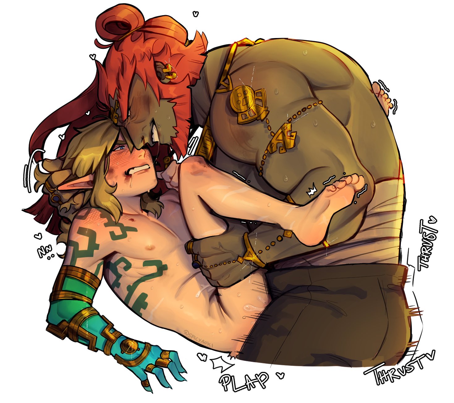 2boys, anal, anal sex, angry sex, aoki, blonde-haired male, dark-skinned male, ganondorf, gay, gay sex, grabbing hair, link, male, male only, male/male, possible rape, size difference, the legend of zelda, yaoi