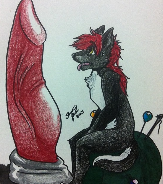 bad_dragon baddragon black_wolf canine dildo hair lunarfoxyraptor male male_only mammal micro penis red_hair sex_toy size_difference solo tarn_wolf wolf yellow_eyes